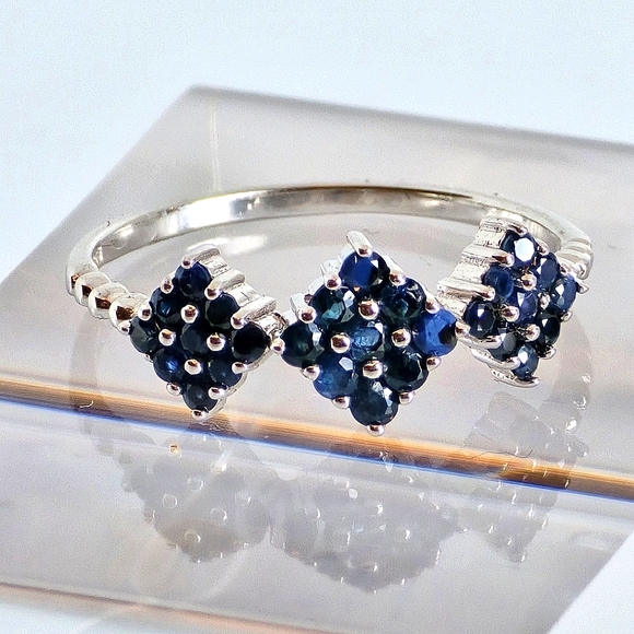 925 Sterling Silver Stackable Ring with Natural Blue Sapphire Gemstone - Picture 5 of 13